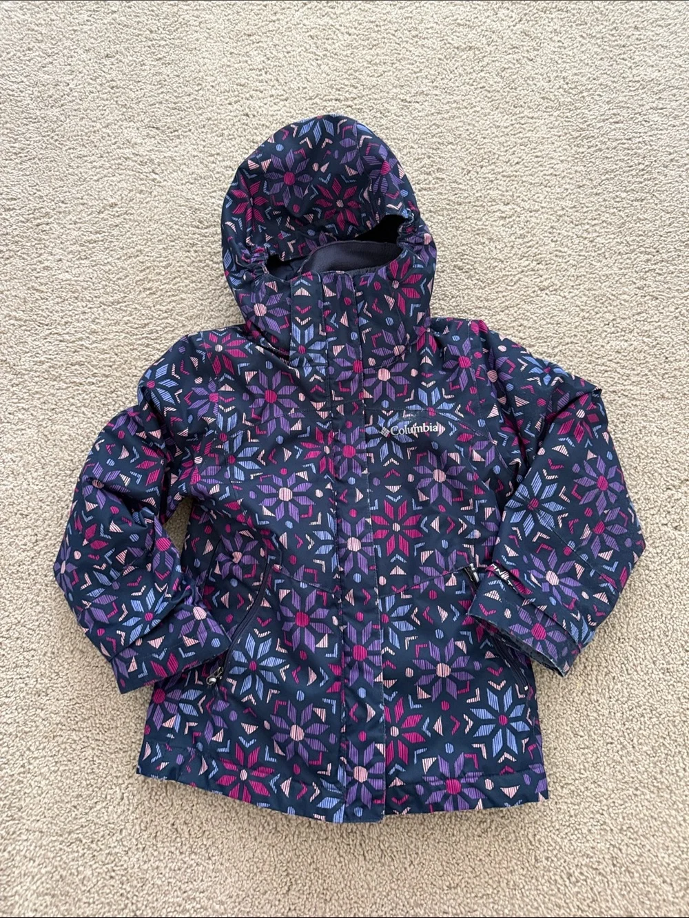 Columbia Girls' Navy Floral Snowflake Insulated Hooded Jacket